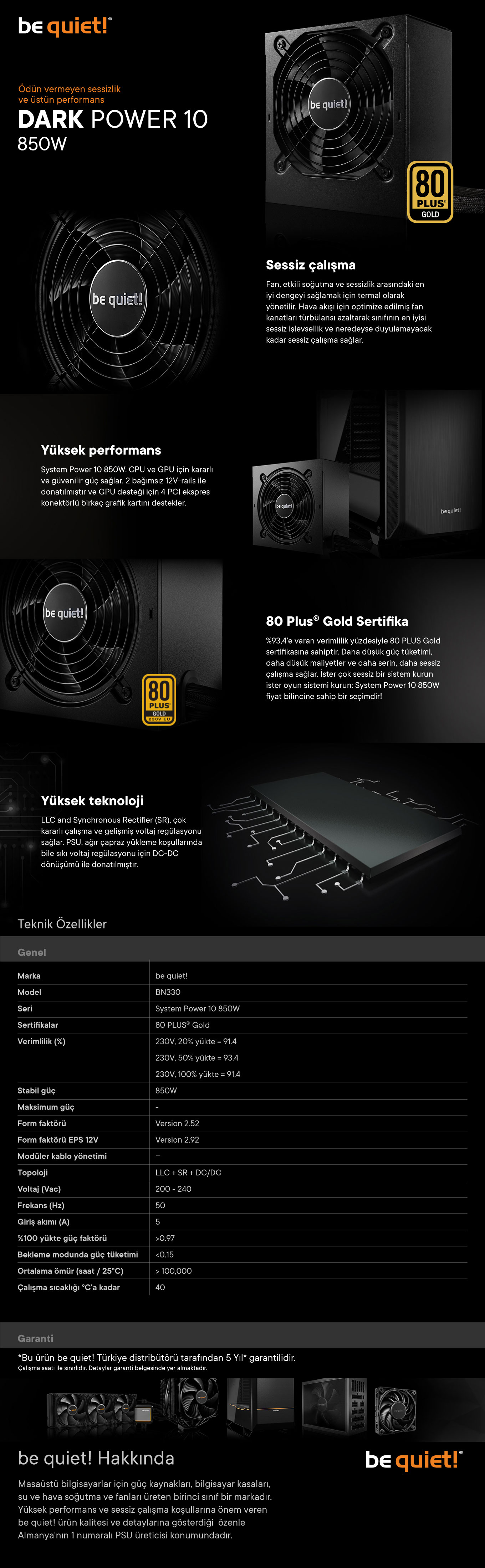 Be Quiet! System Power 10 850W 80+ Gold Sessiz Güç Kaynağı BN330 ...